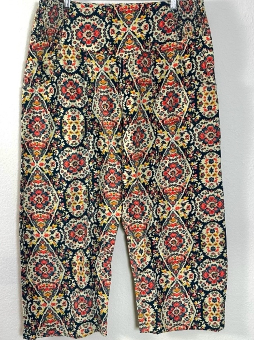 Free People XL Lunan Crop Harem Cord Printed Jeans NWT Bohemian Retro 60s 70s